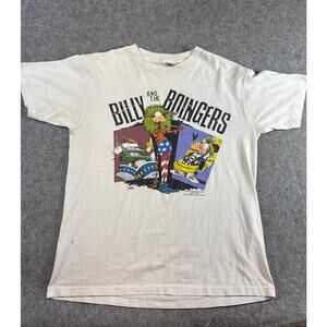VINTAGE 1987 Billy & The Boingers Mens Shirt White World Tour Graphic 80s Large